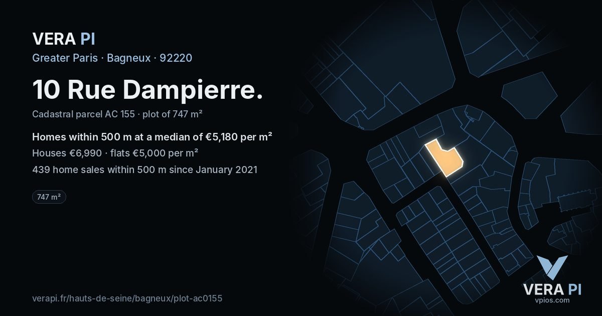 10 Rue Dampierre, Bagneux at night – the plot lit, the parcels around coloured by the prices near them