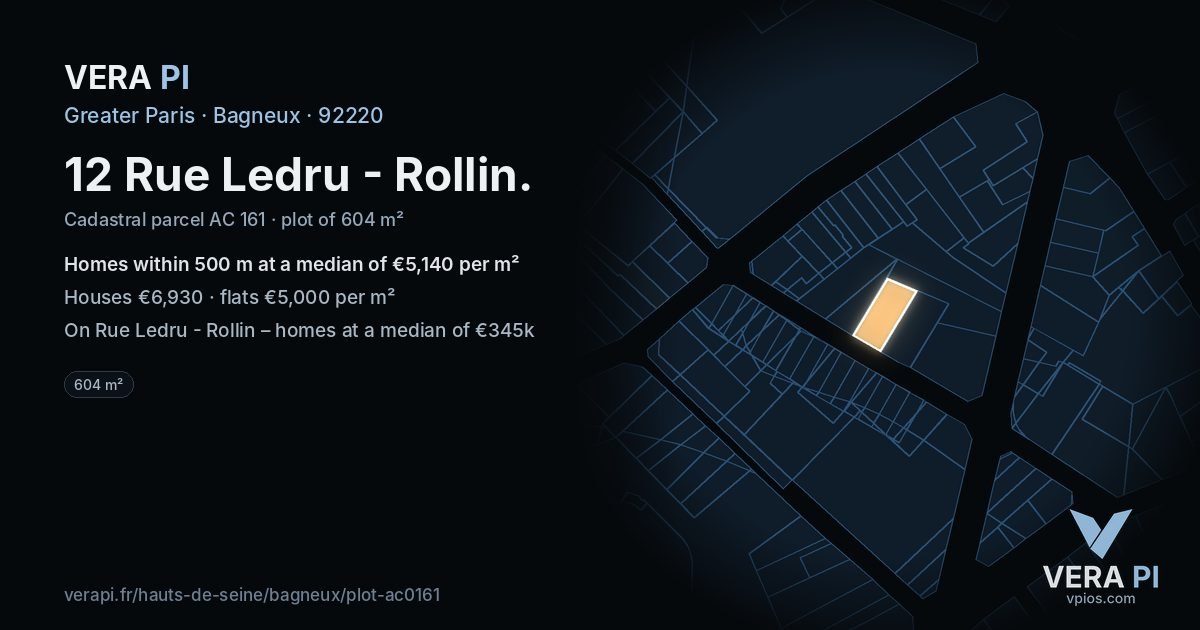 12 Rue Ledru - Rollin, Bagneux at night – the plot lit, the parcels around coloured by the prices near them