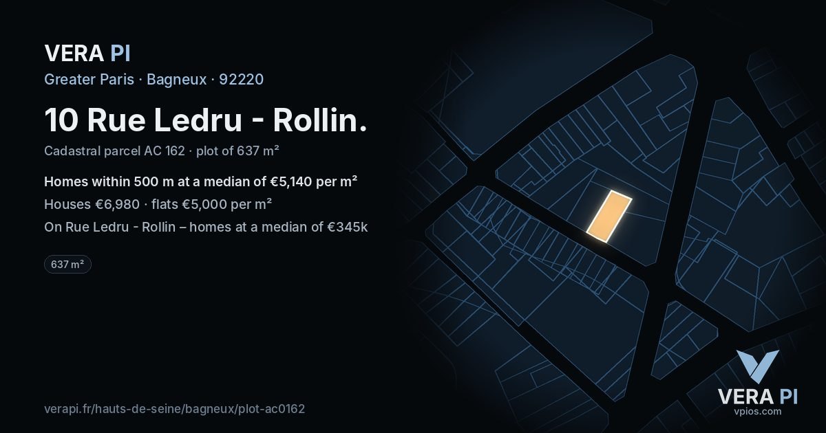 10 Rue Ledru - Rollin, Bagneux at night – the plot lit, the parcels around coloured by the prices near them