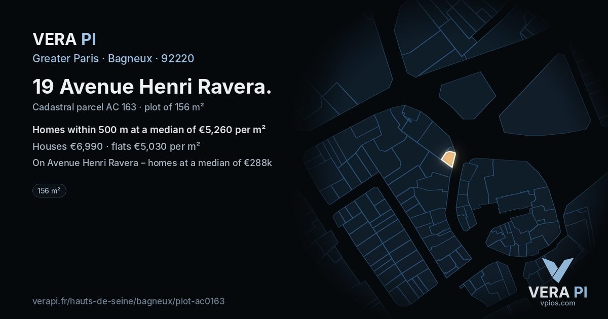 19 Avenue Henri Ravera, Bagneux at night – the plot lit, the parcels around coloured by the prices near them