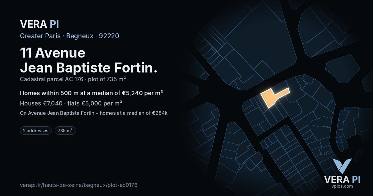 11 Avenue Jean Baptiste Fortin, Bagneux at night – the plot lit, the parcels around coloured by the prices near them