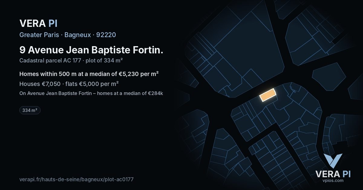 9 Avenue Jean Baptiste Fortin, Bagneux at night – the plot lit, the parcels around coloured by the prices near them