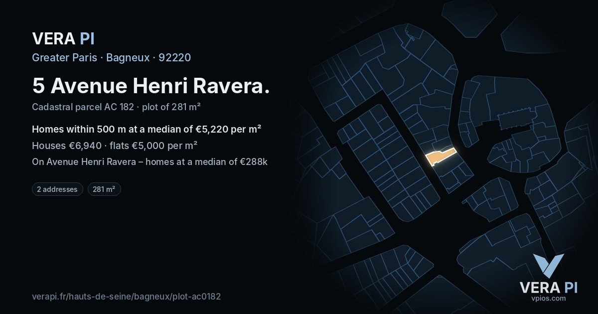 5 Avenue Henri Ravera, Bagneux at night – the plot lit, the parcels around coloured by the prices near them