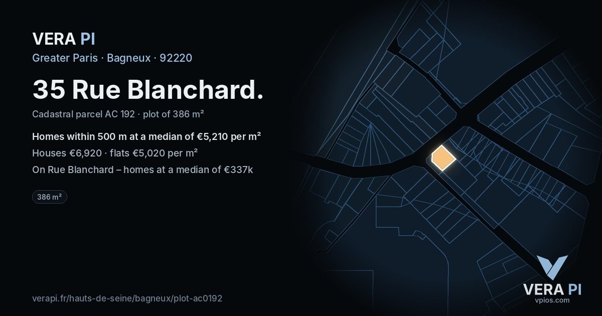 35 Rue Blanchard, Bagneux at night – the plot lit, the parcels around coloured by the prices near them