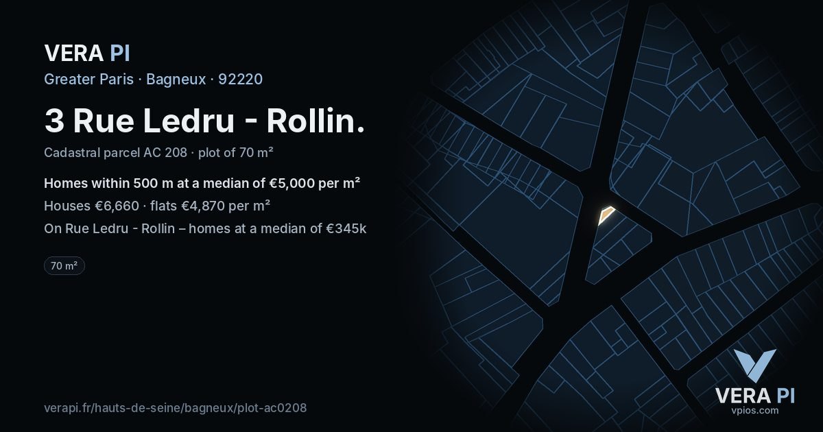 3 Rue Ledru - Rollin, Bagneux at night – the plot lit, the parcels around coloured by the prices near them