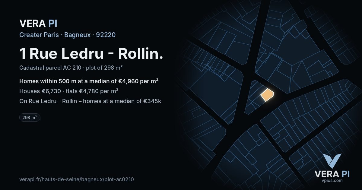 1 Rue Ledru - Rollin, Bagneux at night – the plot lit, the parcels around coloured by the prices near them