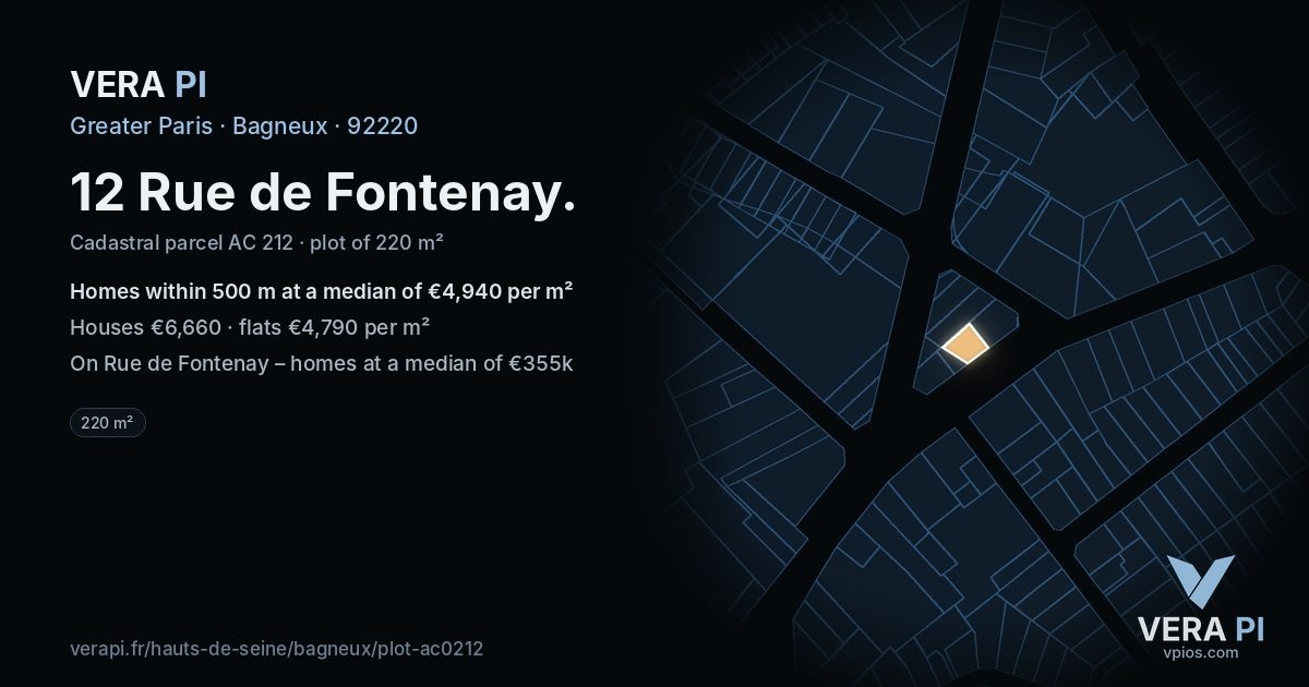 12 Rue de Fontenay, Bagneux at night – the plot lit, the parcels around coloured by the prices near them