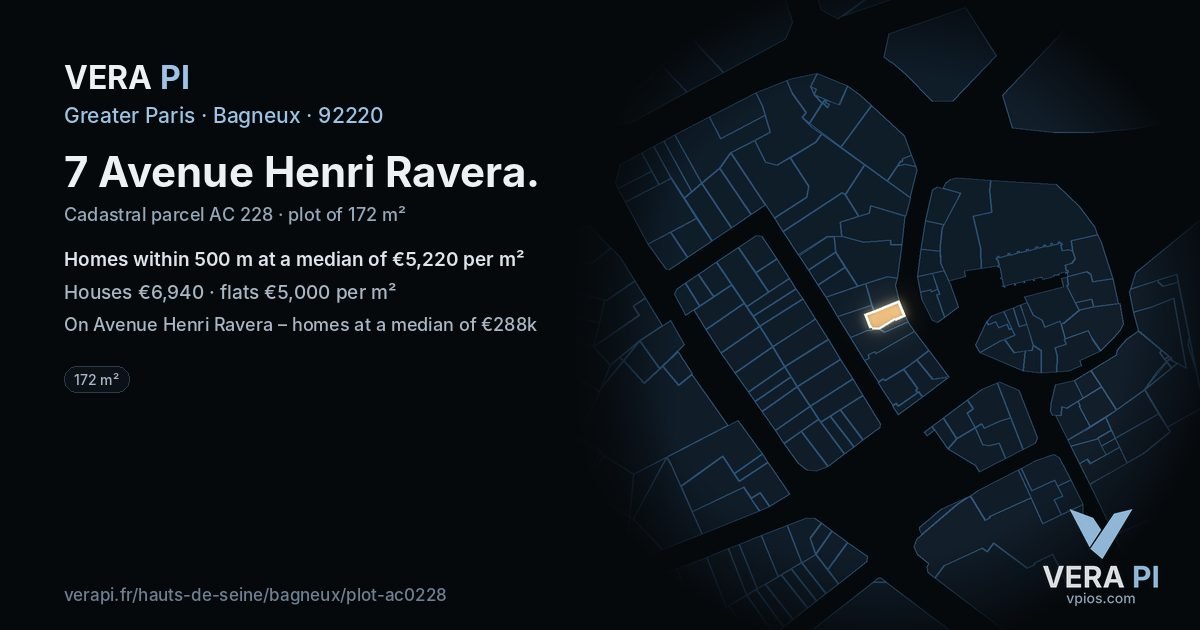 7 Avenue Henri Ravera, Bagneux at night – the plot lit, the parcels around coloured by the prices near them