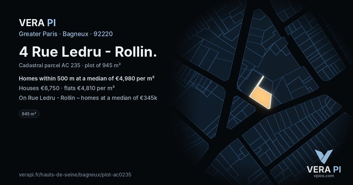 4 Rue Ledru - Rollin, Bagneux at night – the plot lit, the parcels around coloured by the prices near them