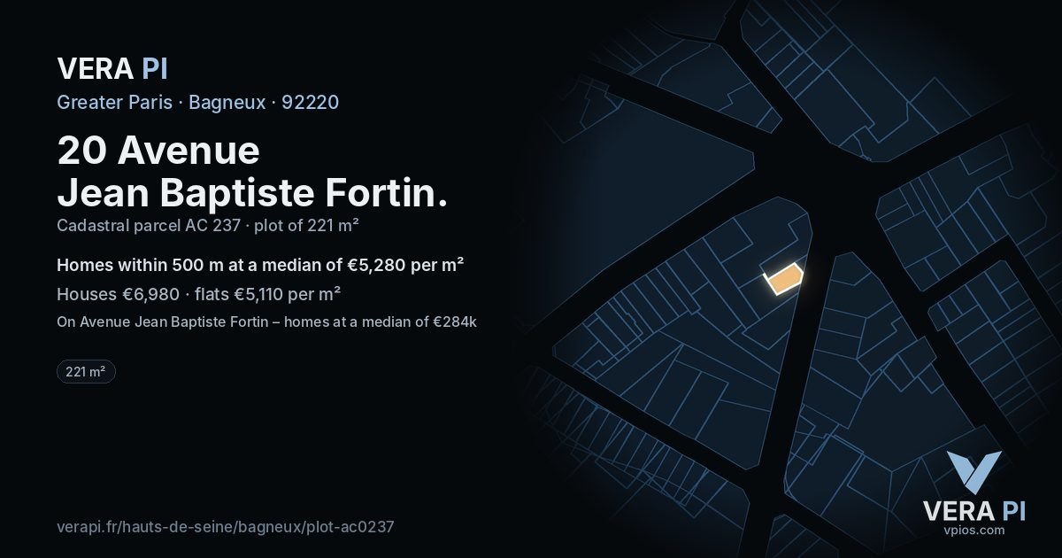 20 Avenue Jean Baptiste Fortin, Bagneux at night – the plot lit, the parcels around coloured by the prices near them
