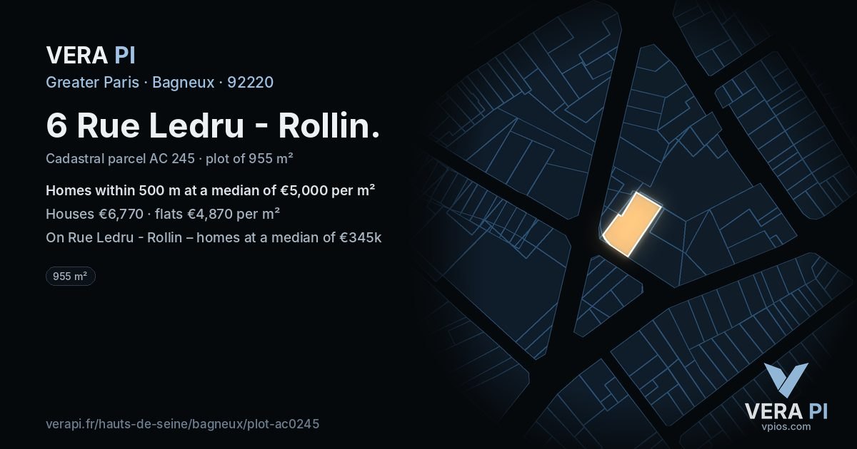 6 Rue Ledru - Rollin, Bagneux at night – the plot lit, the parcels around coloured by the prices near them