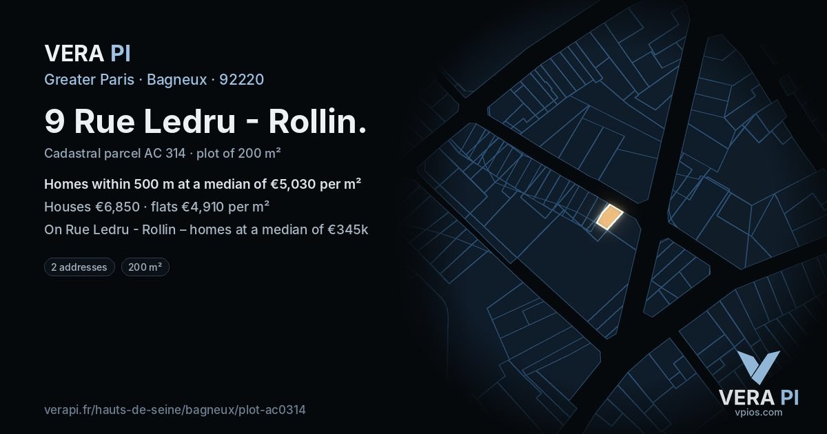 9 Rue Ledru - Rollin, Bagneux at night – the plot lit, the parcels around coloured by the prices near them