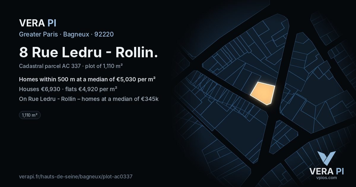 8 Rue Ledru - Rollin, Bagneux at night – the plot lit, the parcels around coloured by the prices near them