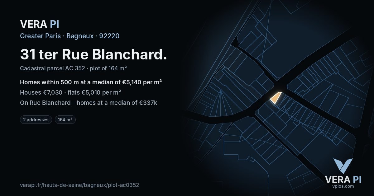 31 ter Rue Blanchard, Bagneux at night – the plot lit, the parcels around coloured by the prices near them