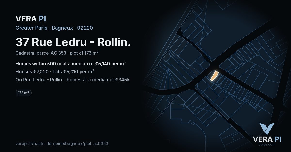 37 Rue Ledru - Rollin, Bagneux at night – the plot lit, the parcels around coloured by the prices near them