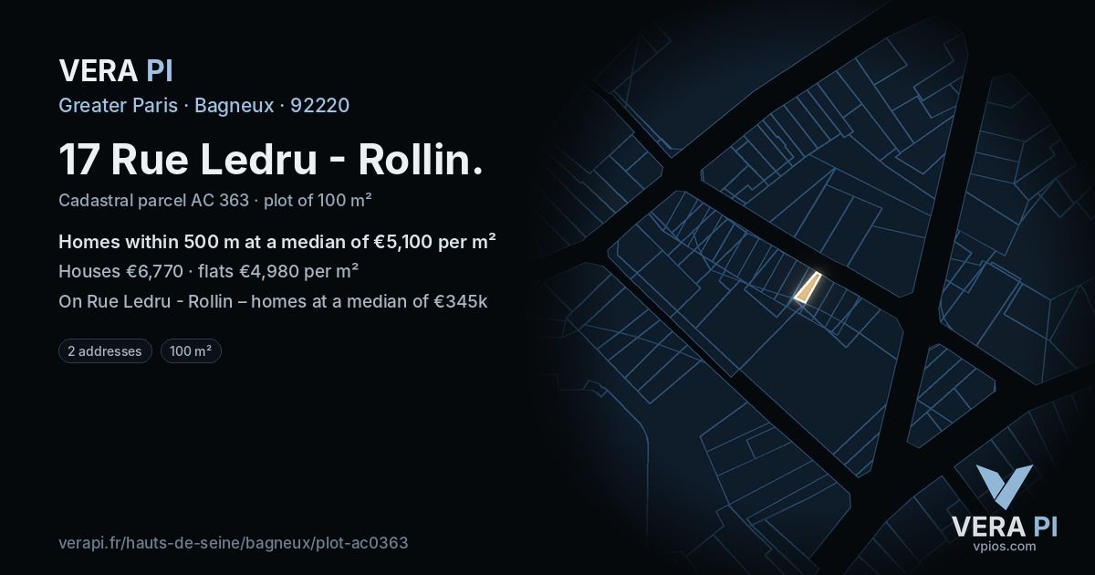 17 Rue Ledru - Rollin, Bagneux at night – the plot lit, the parcels around coloured by the prices near them