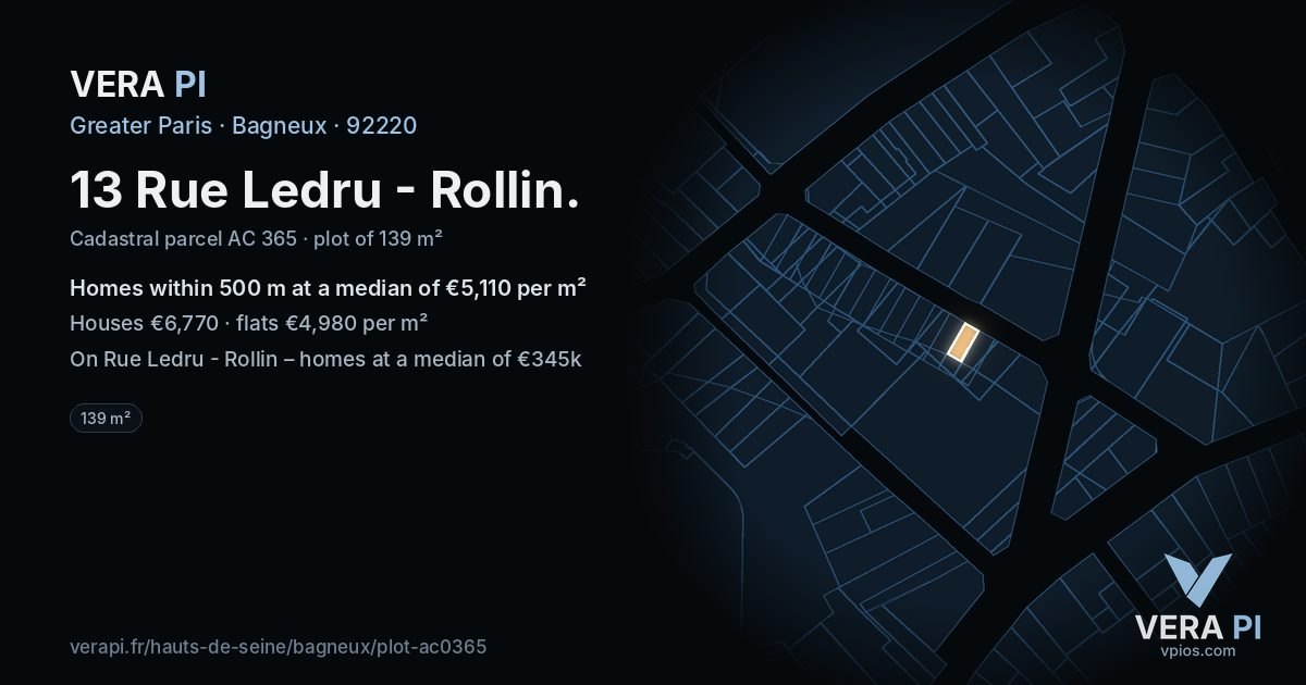 13 Rue Ledru - Rollin, Bagneux at night – the plot lit, the parcels around coloured by the prices near them