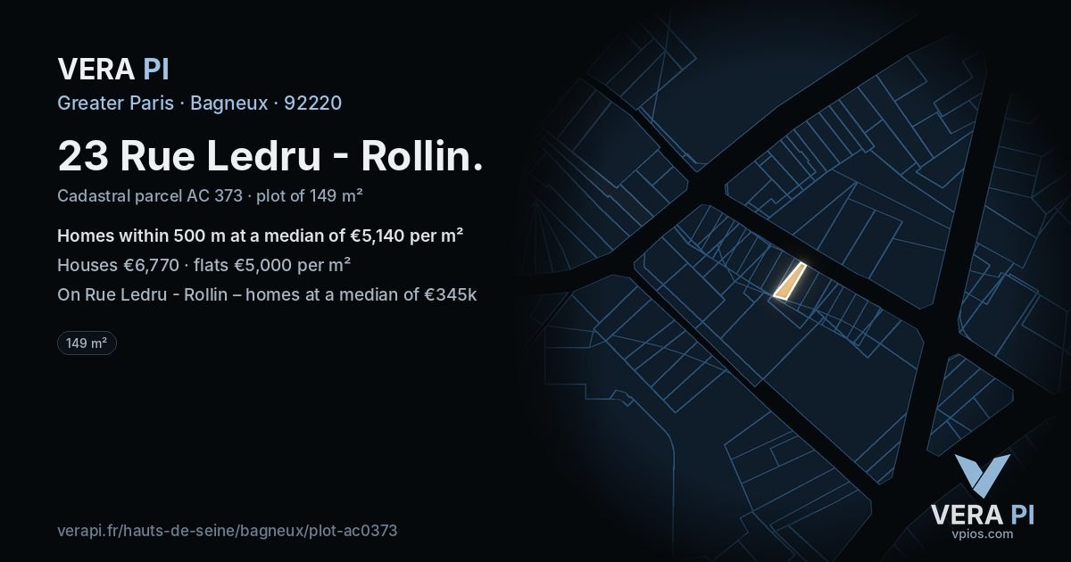23 Rue Ledru - Rollin, Bagneux at night – the plot lit, the parcels around coloured by the prices near them