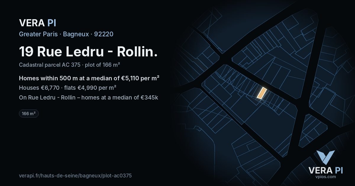 19 Rue Ledru - Rollin, Bagneux at night – the plot lit, the parcels around coloured by the prices near them