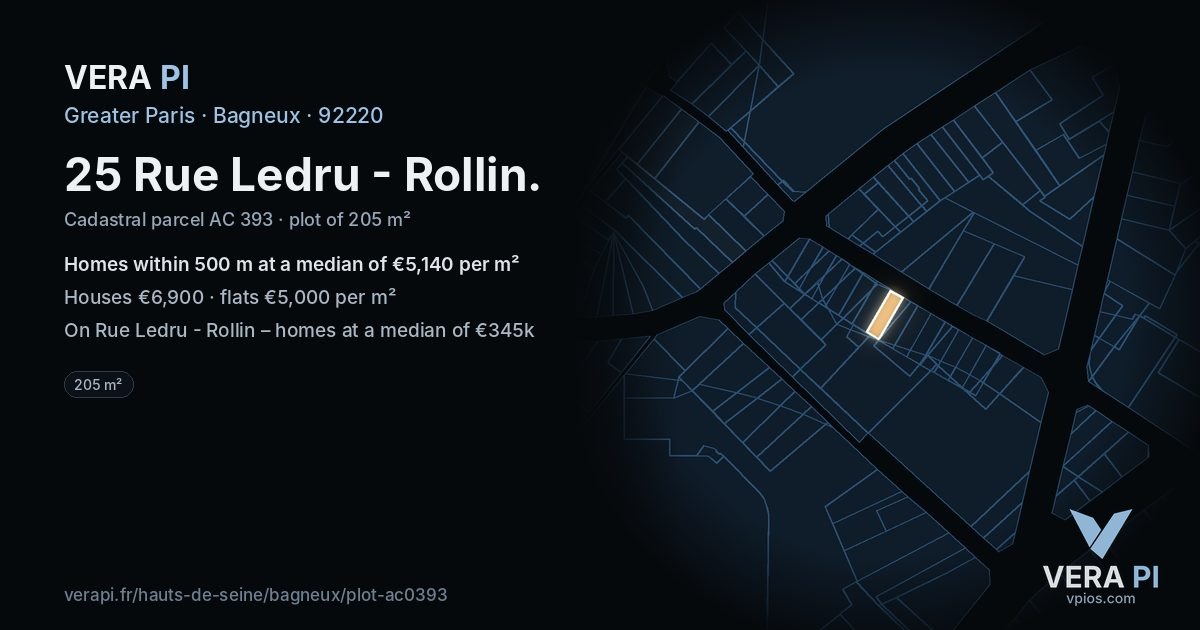 25 Rue Ledru - Rollin, Bagneux at night – the plot lit, the parcels around coloured by the prices near them