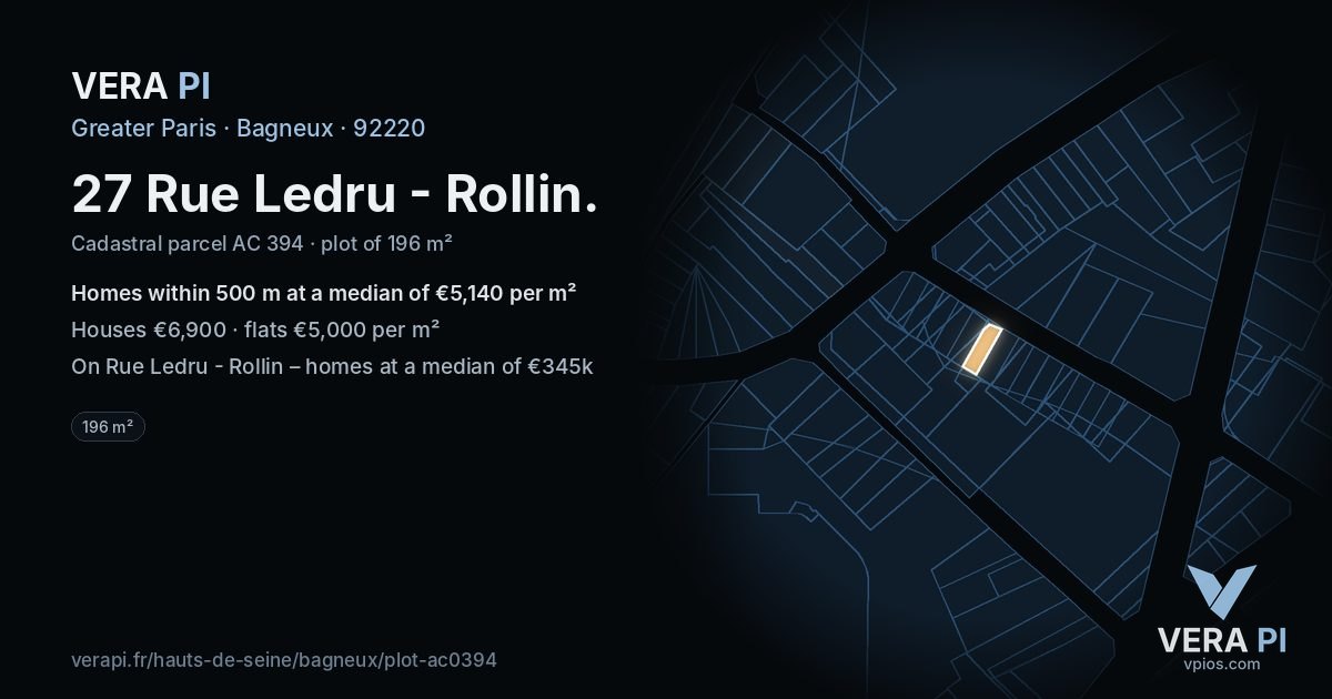 27 Rue Ledru - Rollin, Bagneux at night – the plot lit, the parcels around coloured by the prices near them