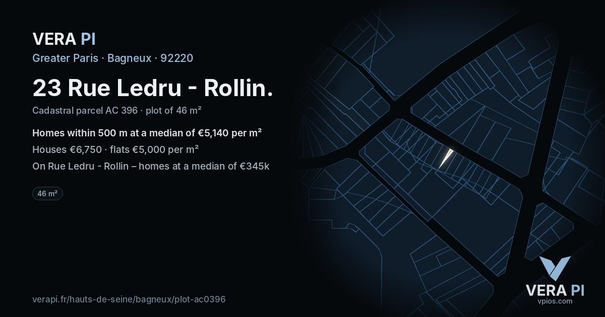 23 Rue Ledru - Rollin, Bagneux at night – the plot lit, the parcels around coloured by the prices near them