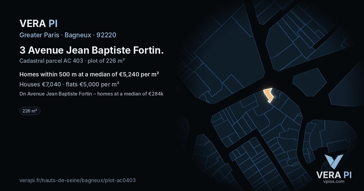 3 Avenue Jean Baptiste Fortin, Bagneux at night – the plot lit, the parcels around coloured by the prices near them