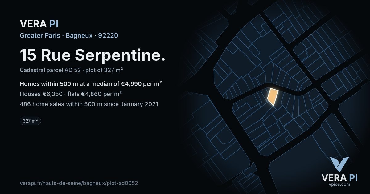 15 Rue Serpentine, Bagneux at night – the plot lit, the parcels around coloured by the prices near them