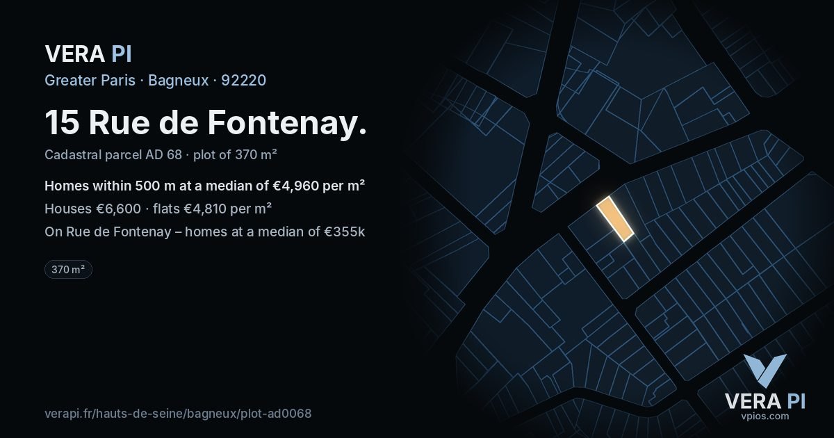 15 Rue de Fontenay, Bagneux at night – the plot lit, the parcels around coloured by the prices near them