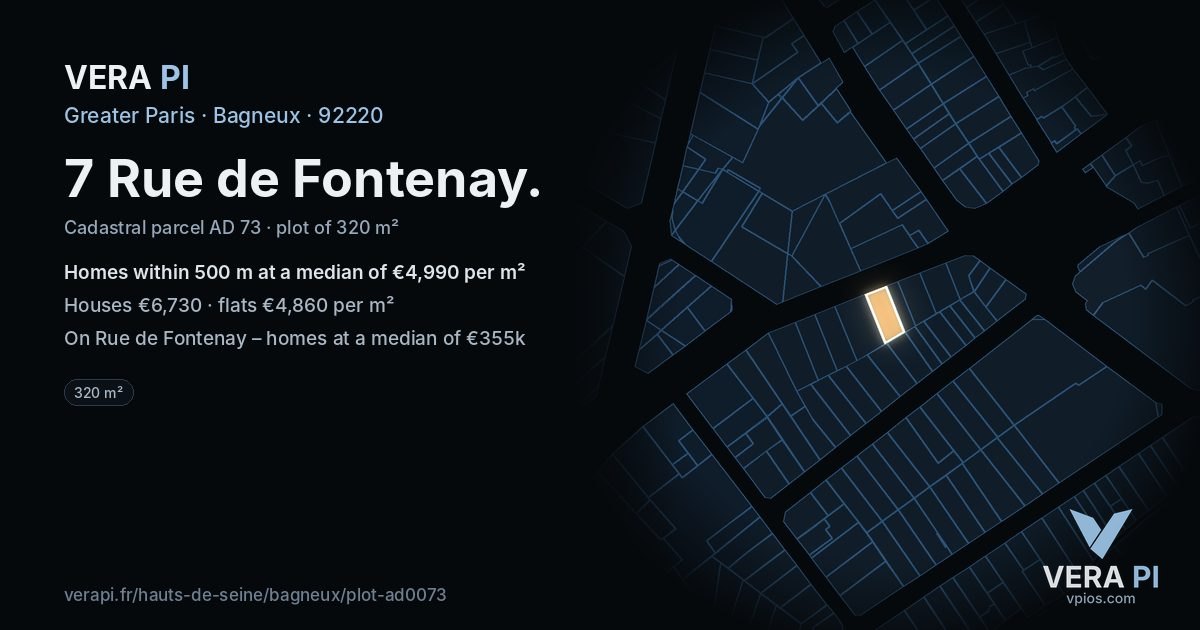 7 Rue de Fontenay, Bagneux at night – the plot lit, the parcels around coloured by the prices near them