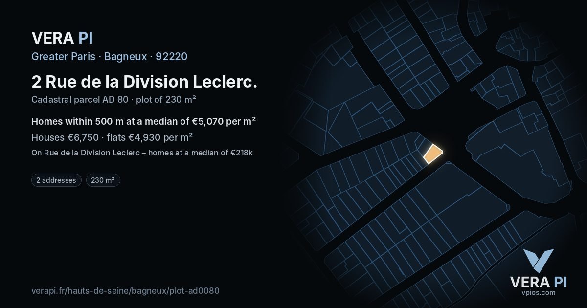 2 Rue de la Division Leclerc, Bagneux at night – the plot lit, the parcels around coloured by the prices near them