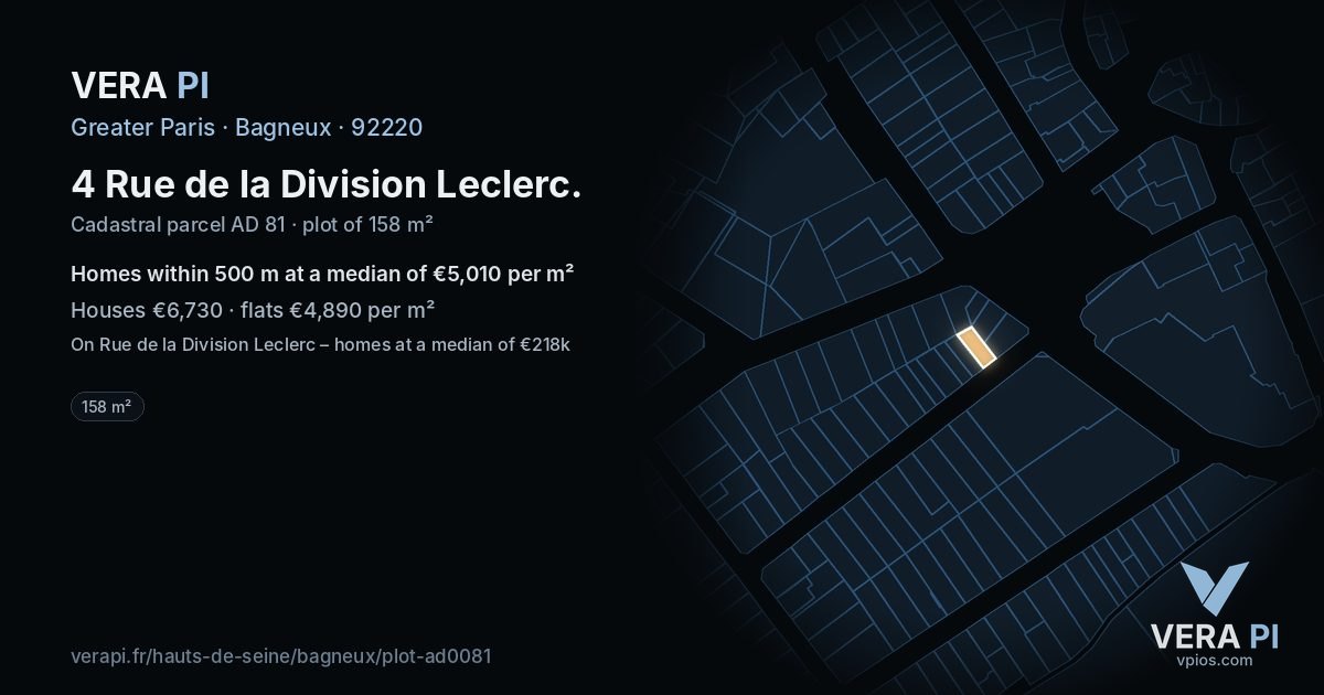 4 Rue de la Division Leclerc, Bagneux at night – the plot lit, the parcels around coloured by the prices near them