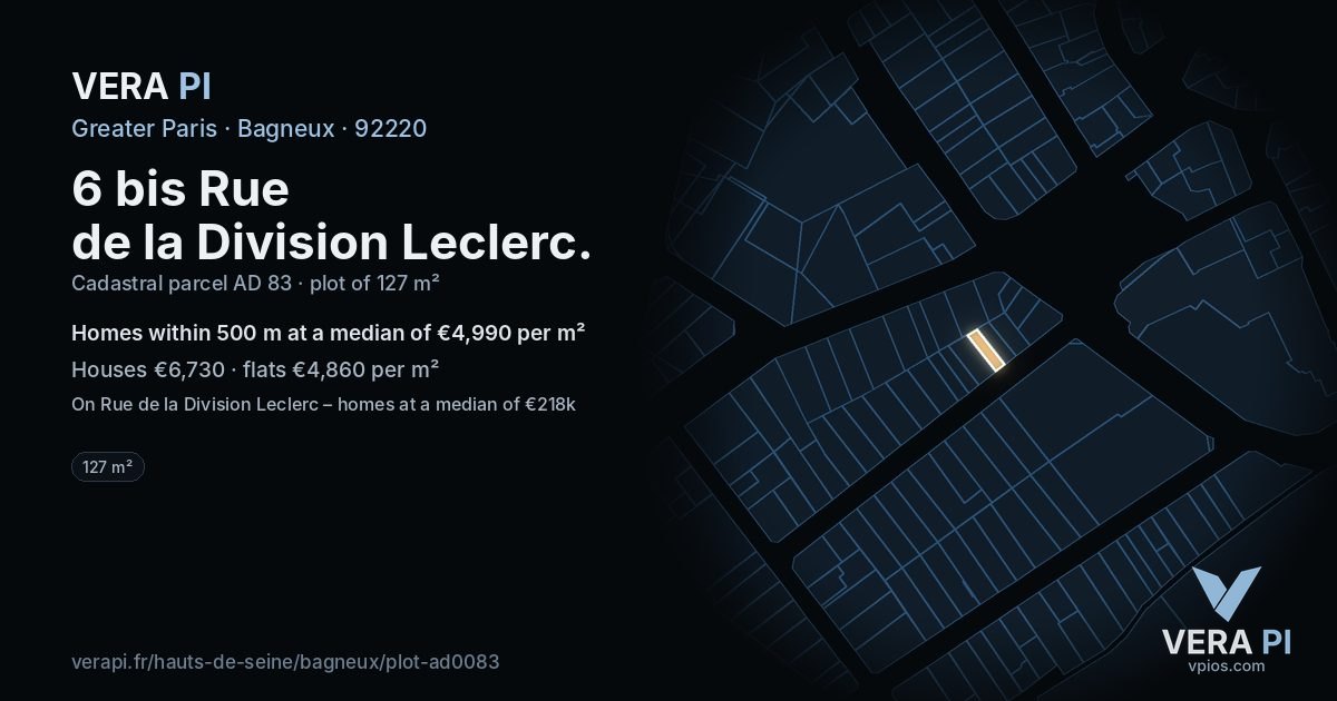 6 bis Rue de la Division Leclerc, Bagneux at night – the plot lit, the parcels around coloured by the prices near them