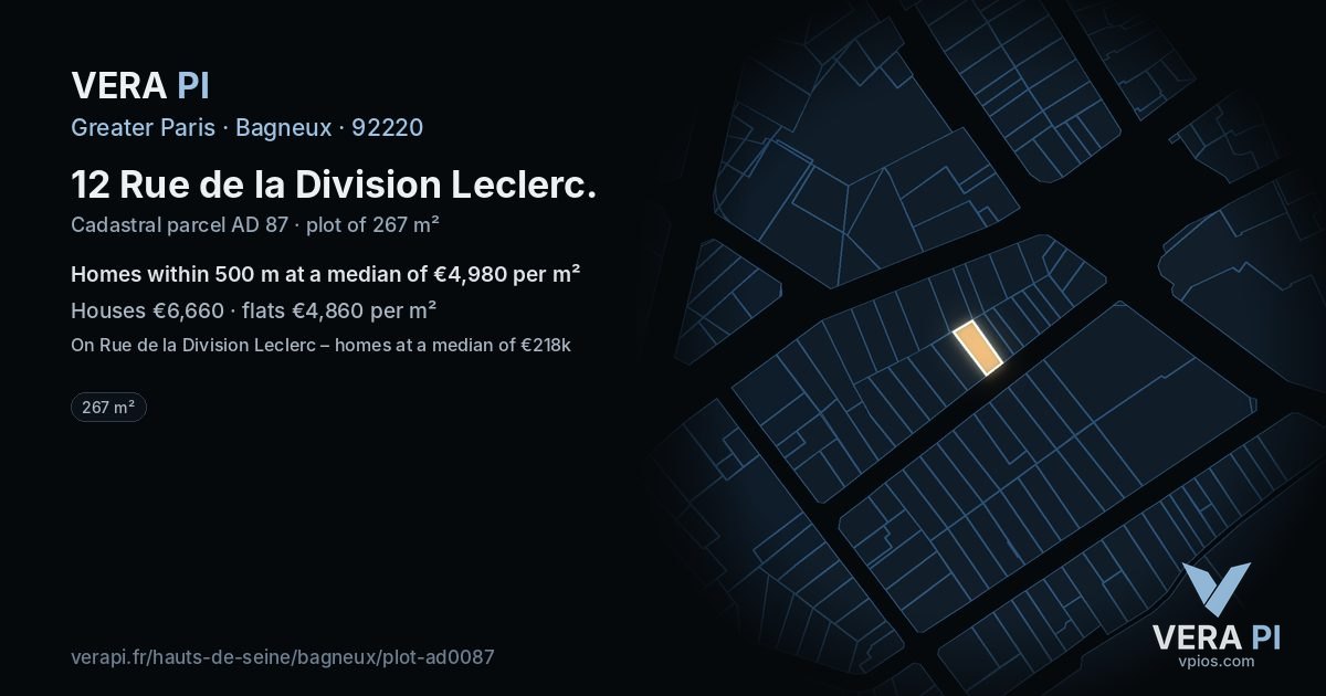 12 Rue de la Division Leclerc, Bagneux at night – the plot lit, the parcels around coloured by the prices near them