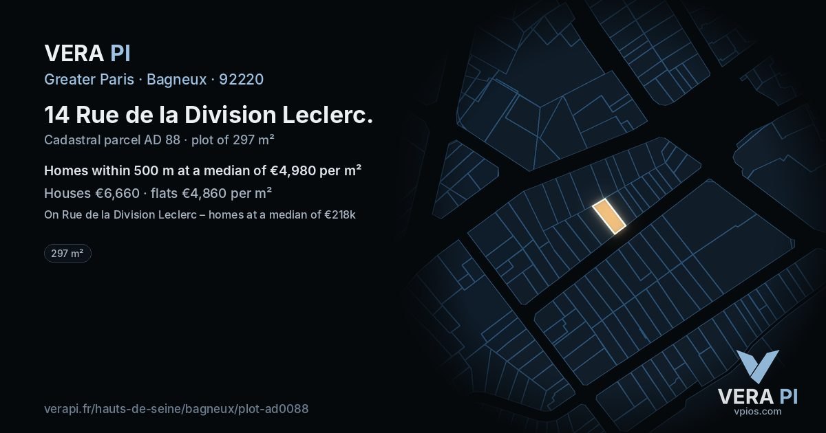 14 Rue de la Division Leclerc, Bagneux at night – the plot lit, the parcels around coloured by the prices near them