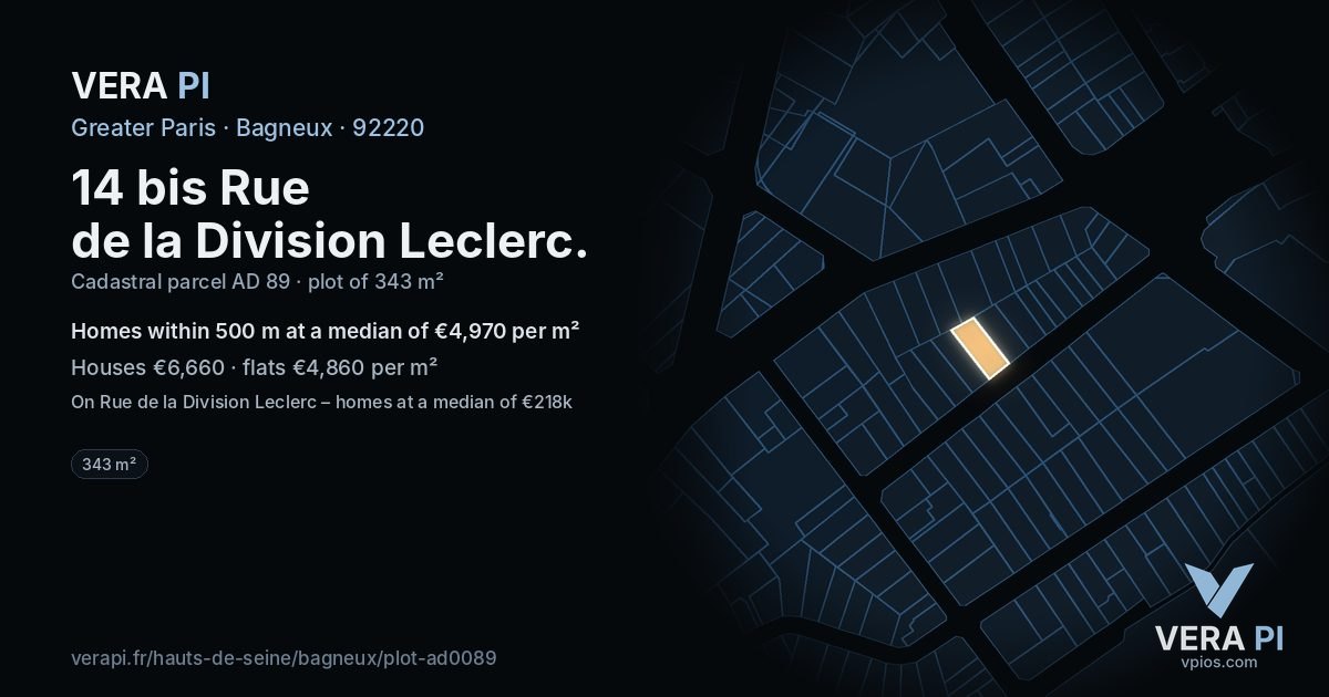 14 bis Rue de la Division Leclerc, Bagneux at night – the plot lit, the parcels around coloured by the prices near them