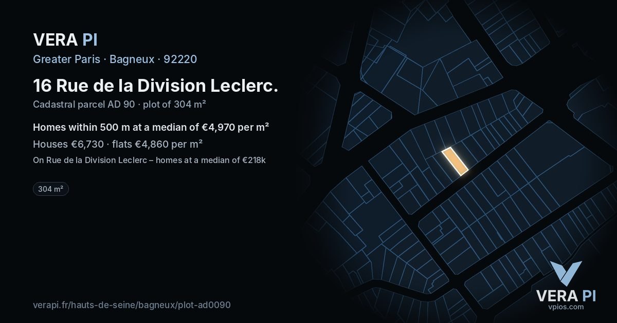 16 Rue de la Division Leclerc, Bagneux at night – the plot lit, the parcels around coloured by the prices near them