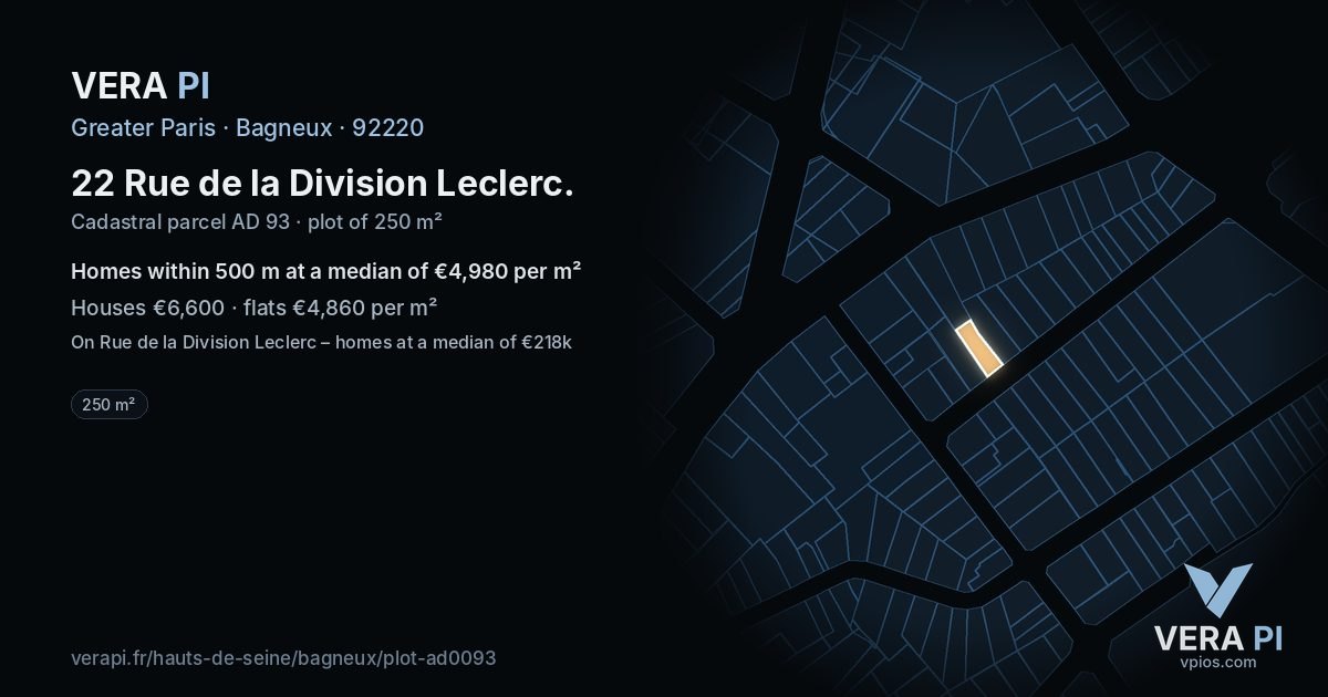 22 Rue de la Division Leclerc, Bagneux at night – the plot lit, the parcels around coloured by the prices near them
