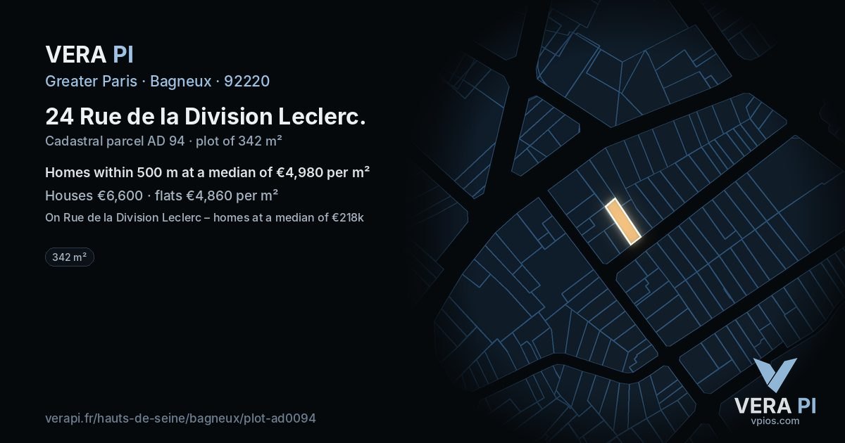 24 Rue de la Division Leclerc, Bagneux at night – the plot lit, the parcels around coloured by the prices near them