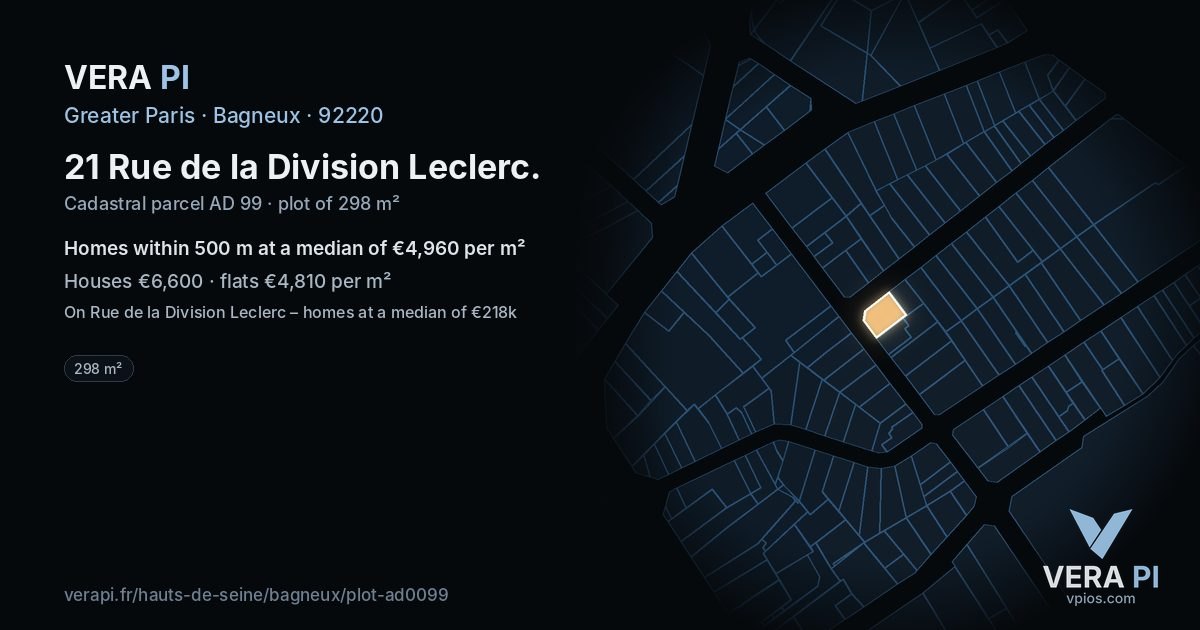 21 Rue de la Division Leclerc, Bagneux at night – the plot lit, the parcels around coloured by the prices near them