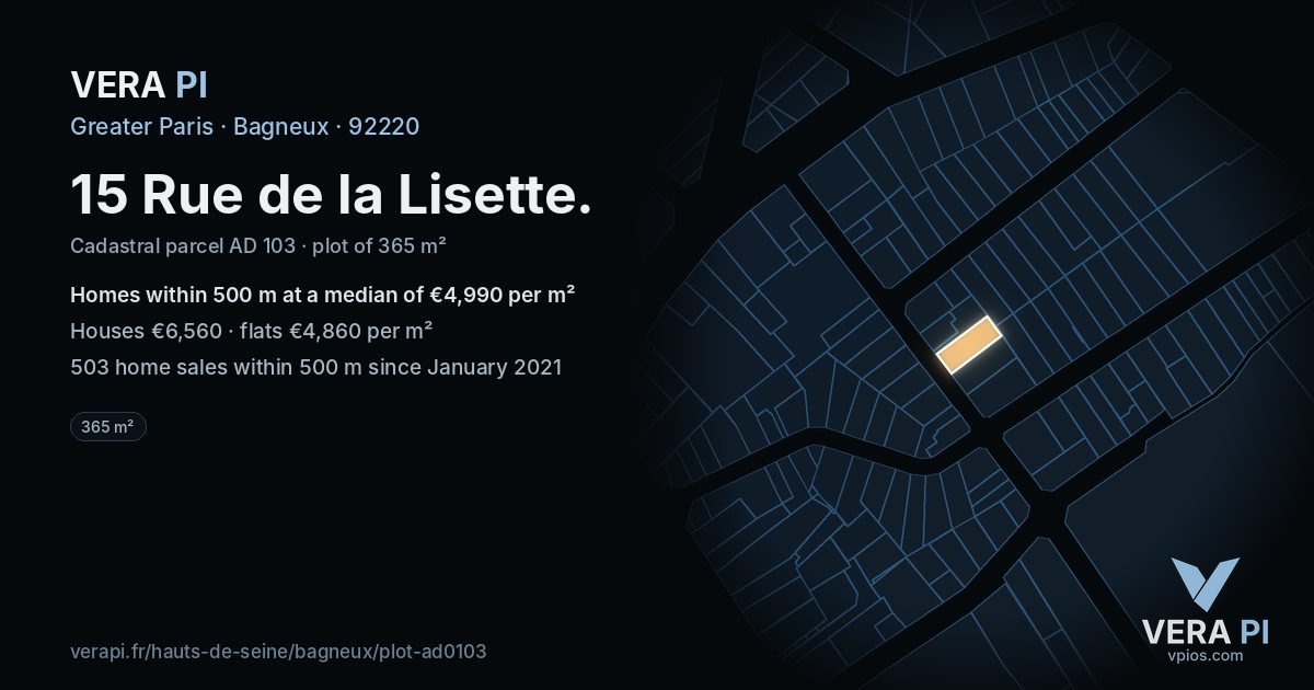 15 Rue de la Lisette, Bagneux at night – the plot lit, the parcels around coloured by the prices near them