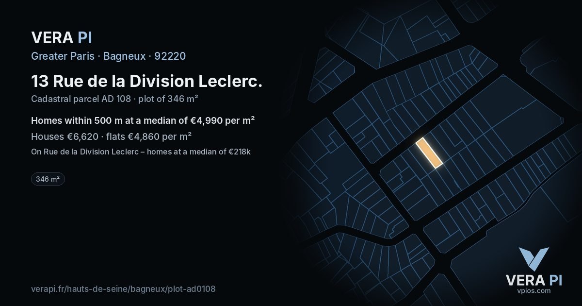 13 Rue de la Division Leclerc, Bagneux at night – the plot lit, the parcels around coloured by the prices near them