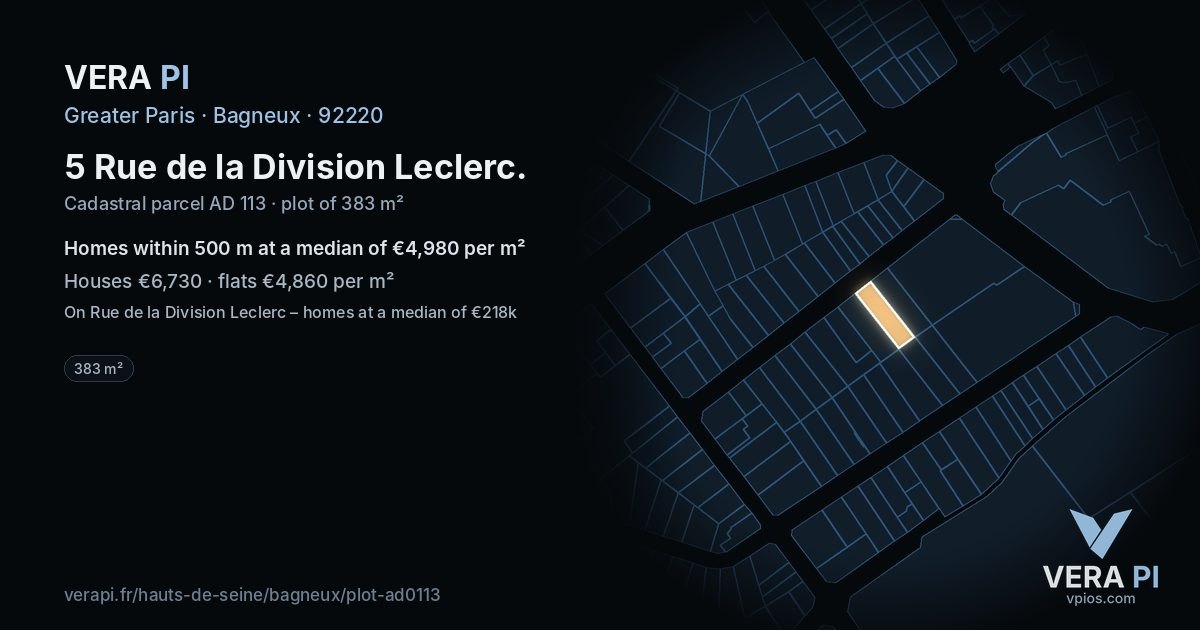 5 Rue de la Division Leclerc, Bagneux at night – the plot lit, the parcels around coloured by the prices near them