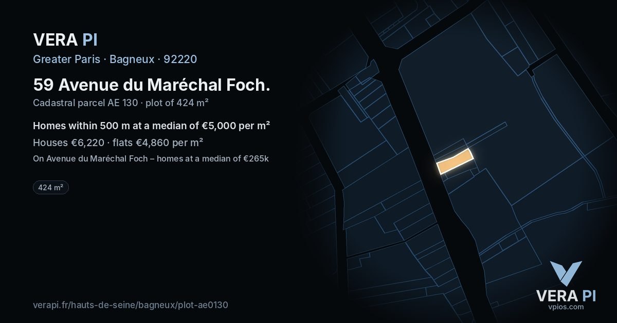 59 Avenue du Maréchal Foch, Bagneux at night – the plot lit, the parcels around coloured by the prices near them