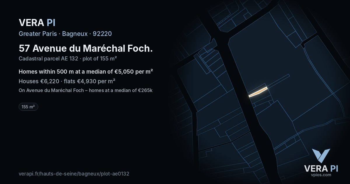 57 Avenue du Maréchal Foch, Bagneux at night – the plot lit, the parcels around coloured by the prices near them