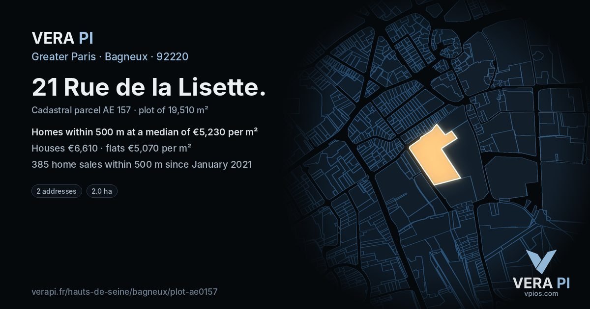 21 Rue de la Lisette, Bagneux at night – the plot lit, the parcels around coloured by the prices near them