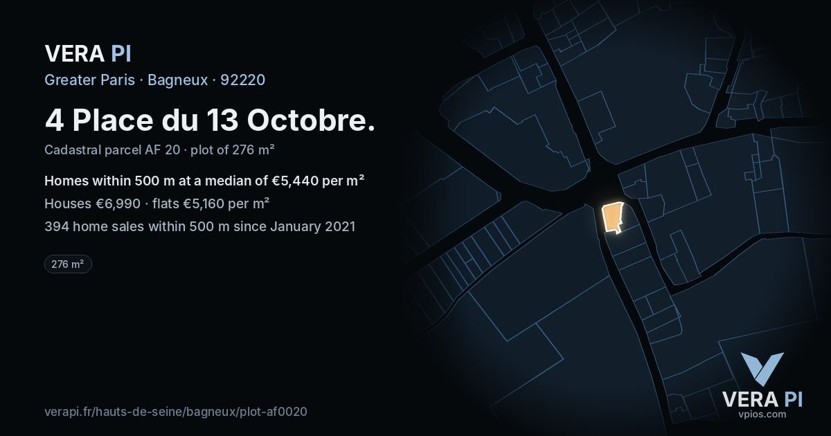4 Place du 13 Octobre, Bagneux at night – the plot lit, the parcels around coloured by the prices near them