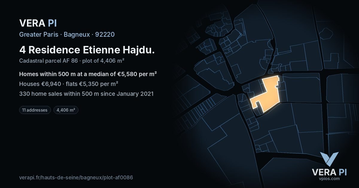 4 Residence Etienne Hajdu, Bagneux at night – the plot lit, the parcels around coloured by the prices near them