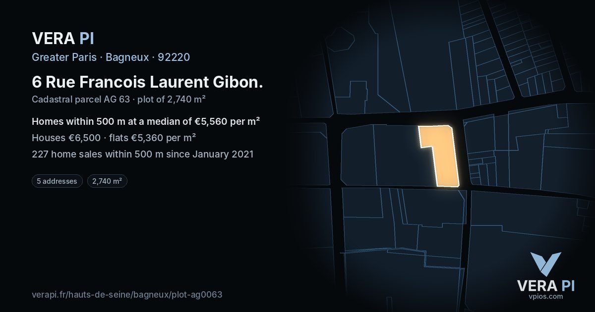 6 Rue Francois Laurent Gibon, Bagneux at night – the plot lit, the parcels around coloured by the prices near them
