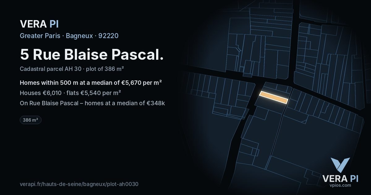 5 Rue Blaise Pascal, Bagneux at night – the plot lit, the parcels around coloured by the prices near them